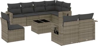 vidaXL Set De Muebles De Jard&iacute;n 9 Pzas Y Cojines Rat&aacute;n Sint&eacute;tico Gris Vidaxl