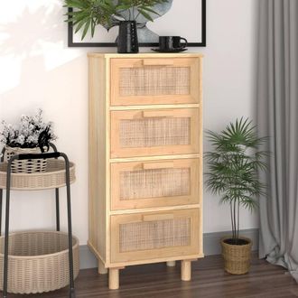vidaXL Vidaxl - Aparador Marr&oacute;n Madera Pino Maciza Y Rat&aacute;n Natural 40x30x90 Cm