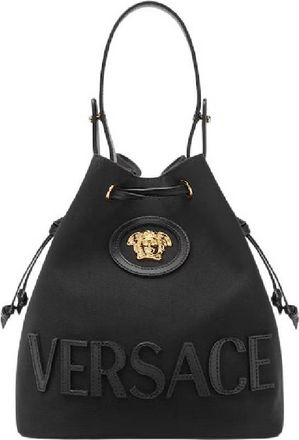 Versace Canvas Bucket Bag With Logo Lettering