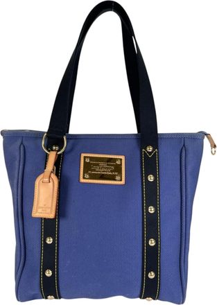 Louis Vuitton Black Blue Canvas Leather Tote Bag (Pre-Owned)
