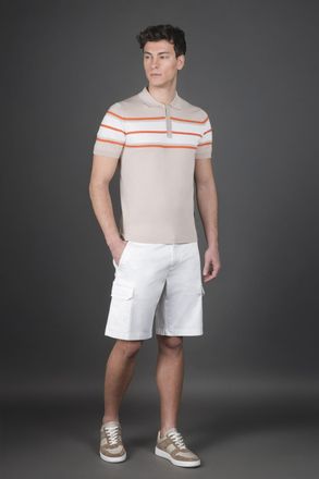 Moorer Mens Beige Striped Knit Sweater Clothing