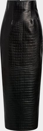 Khaite Loxley Croc-Embossed Leather Maxi Skirt