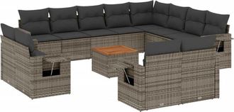 vidaXL Set Sof&aacute;s De Jard&iacute;n Con Cojines 13 Piezas Rat&aacute;n Sint&eacute;tico Gris Vidaxl