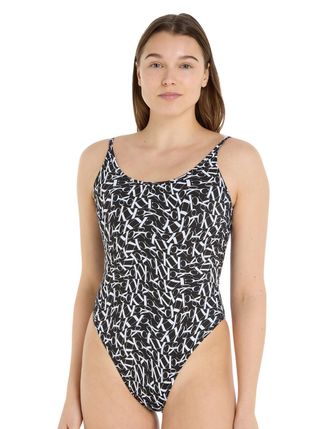 Calvin Klein Womens KW0KW02086 Scoop Swimsuit - Black Nylon - Size 14 UK
