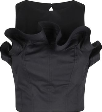 Elisabetta Franchi Ruffled Cropped Top - Dames - Tops zonder mouwen - Zwart - XS - Katoen - Tops