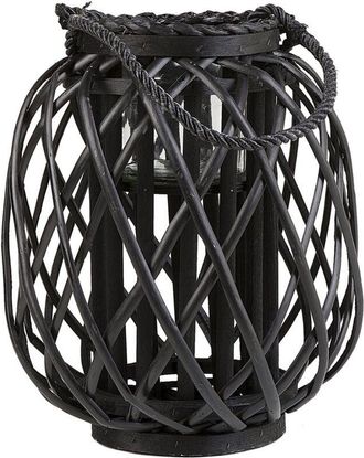 Beliani Linterna Decorativa De Madera Negra 30 Cm Adorno Farol Candelero Mauritius