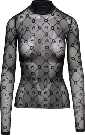 Marine Serre Black Monogram Mesh Highneck Top