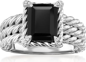 Ross-Simons Onyx 3-Row Ring With White Topaz in Sterling Silver