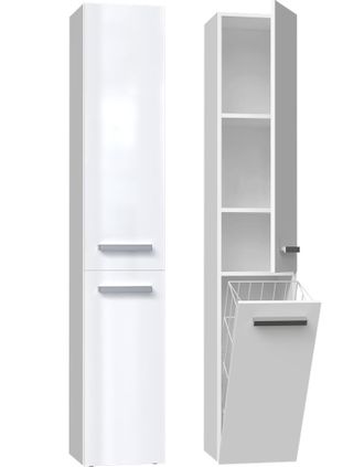 OEM Estanter&iacute;a Para Mueble De Ba&ntilde;o - Cuerpo Blanco Mate / Frente Blanco Brillante - Puertas Largas Con Cesta - Universal, Funcional, Fabricaci&oacute;n Polaca