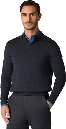 Brooks Brothers Merino Wol Polo Trui - Heren - Ronde hals truien - Grijs - 2XL - Wol - Truien & Vesten
