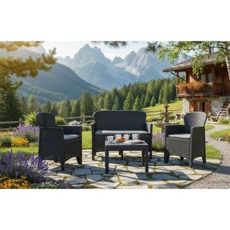Dmora Set Salotto da Esterno - 4 Posti Impermeabile Idrorepellente, Nero Antracite, -, Oruro