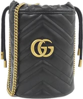 Gucci Pre-owned GG Marmont Quilted Chevron Leather Shoulder Bag - Dames - Vintage Tas - Zwart - ONE Size - Vintage