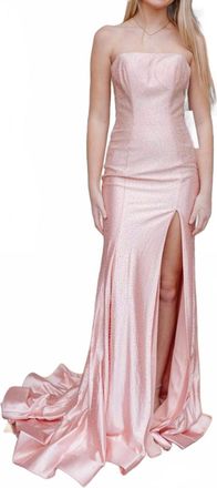 Sherri Hill Strapless Prom Dress With Sheer Sides And A Skirt Slit In Pink