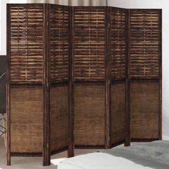 vidaXL Biombo Separador De 5 Paneles Madera Paulownia Marr&oacute;n Oscuro Vidaxl