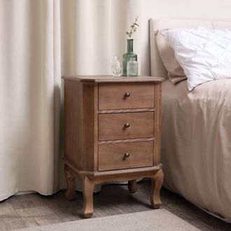 Melody Maison Dark Wood 3 Drawer Bedside Table - Ashwell Range in Dark Brown