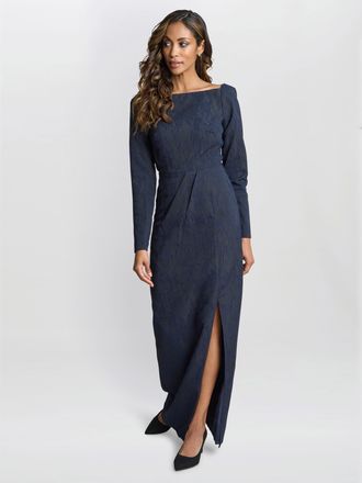 Gina Bacconi Womens Amira Stretch Jacquard Maxi Dress - Navy - Size 12 UK