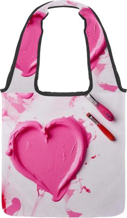 Generic Pink Heart Paint Pattern Reversible Canvas Shoulder Tote - Double-Sided Print, 12oz Cotton, 27cm Drop, Fold-Flat Bag for Travel, Shopping, Street Outi