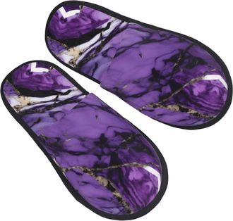 Generic Breathable Mens Slipper marble purple print Cotton Slipper Non-Slip Home Slippers for Indoor Guest Ladies L