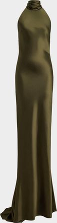 Ralph Lauren Collection Chilton Stretch Satin Halter Evening Dress