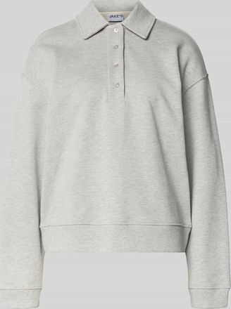 Jake*s Casual Relaxed Fit Sweatshirt mit Polokragen in Silber Melange, Gr&ouml;&szlig;e XXL