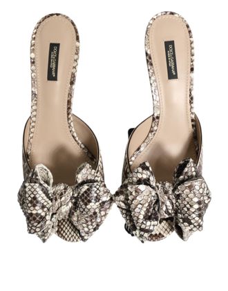 Dolce & Gabbana Womens Multicolor Keira Bow Leather Peep Toe Mules Shoes Python