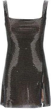 Self Portrait Gunmetal Rhinestone Mesh Mini Dress
