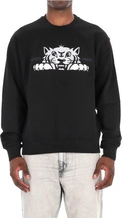 Kenzo Zwarte Happy Tiger Katoenen Trui - Heren - Sweatshirts - Zwart - S - Katoen - Hoodies & sweatvesten