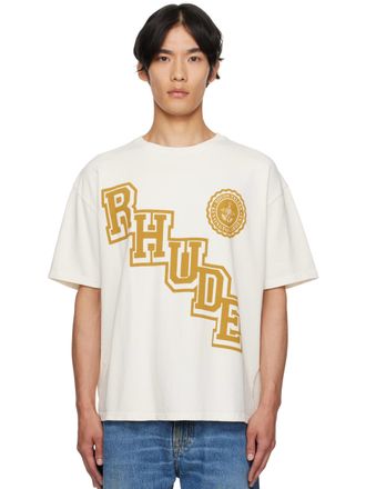 Rhude Mens Collegiate Crest T-Shirt in White Cotton - Size X-Large