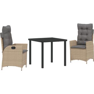 vidaXL Conjunto De Comedor De Jard&iacute;n 3 Pcs Beige Rat&aacute;n Sint&eacute;tico Vidaxl