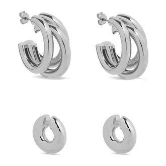 Paco Rabanne Zilveren Hoops en Punk Ear Cuffs - Dames - Oorbellen - Grijs - ONE Size - Accessoires