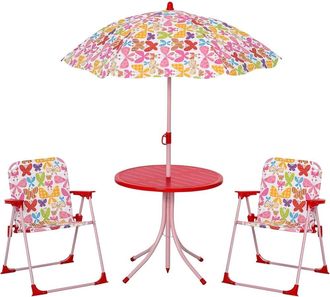 Trade Shop Trade Shop - Set Tavolo Sedia Bistrot Per Bambini Motivo Farfalla Giardino Cortile Con Ombrellone 529027
