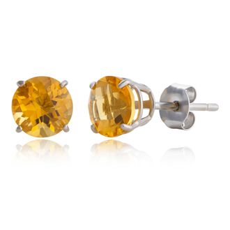 MAX + STONE 10k Yellow or White Gold 6mm Round Checkerboard Cut Gemstone Stud Earrings