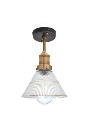 Industville Brooklyn Glass Funnel Flush Mount, 7 Inch, Brass Holder in Bronze