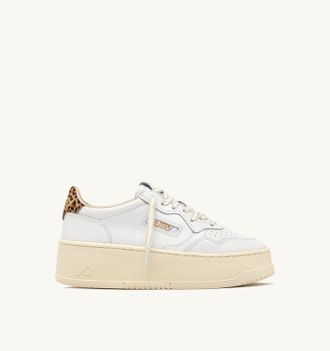Autry MEDALIST PLATFORM SNEAKERS IN LEATHER COLOR WHITE AND LEOPARD