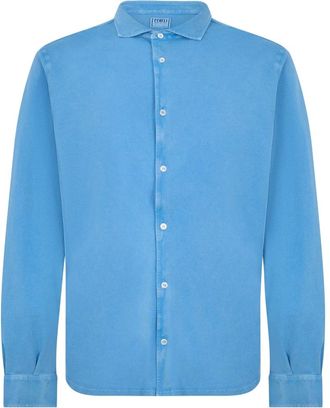 Fedeli Shirt met lange mouwen - Heren - Casual Overhemden - Blauw - 4XL - Katoen - Overhemden
