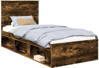 vidaXL Bed Frame with Headboard Smoked Oak 90 x 190 cm Solid Pine Wood vidaXL