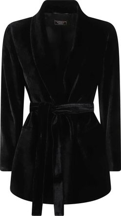 PESERICO Fluwelen blazer met ceintuur - Dames - Jassen - Zwart - Maat: S Zijde