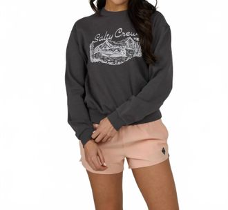 Salty Crew Camp Crewneck Pullover Top In Charcoal