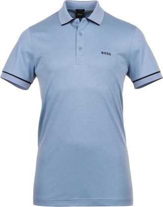 HUGO BOSS Mens Paule Slim Fit Polo w/ Black Trims, Light Blue