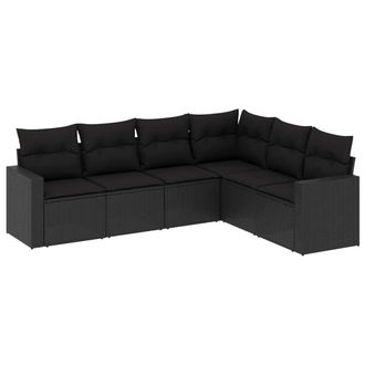 vidaXL Set De Sof&aacute;s De Jard&iacute;n 6 Piezas Y Cojines Rat&aacute;n Sint&eacute;tico Negro Vidaxl