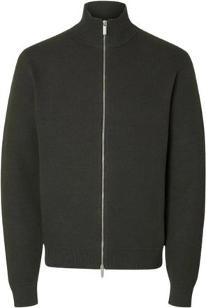 Selected Ls Knit Structure Full Zip - Heren - Vesten - Groen - L - Katoen - Truien & Vesten