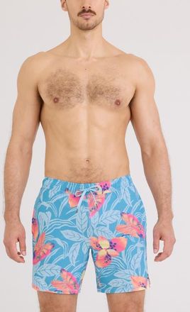 Saxx Oh Buoy 2N1 7-Inch Volley Swim Trunks in Nocturnal Orch-Azure at Nordstrom, Size Xx-Large