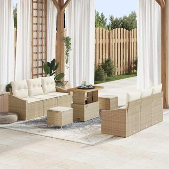 vidaXL Vidaxl - Conjunto De Sof&aacute; De Jard&iacute;n Con Coj&iacute;n 9 Pcs Beige Polirat&aacute;n