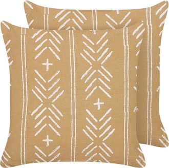 Beliani Beliani - Conjunto De 2 Cojines De Algod&oacute;n Beige Arena Blanco 45 X 45 Cm Relleno Banyan