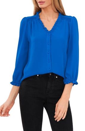 CeCe by Cynthia Steffe Ruffle V-Neck Blouse in Dp Royal Blue at Nordstrom, Size Xx-Small