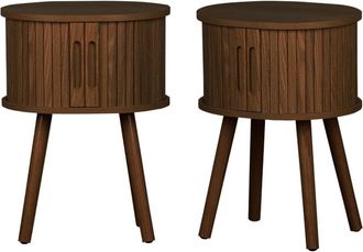 Sweeek Mesita de noche ovalada escandinava con decoraci&oacute;n madera ranurada