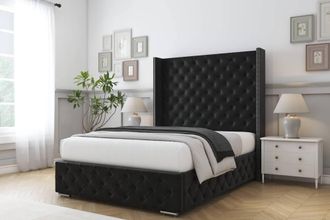 Comfort Beds Emily Plush Bed Frame - 50 Upholstered Wingback Headboard in Black | Size: Single