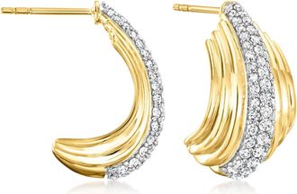 Ross-Simons Diamond J-Hoop Earrings in 18kt Gold Over Sterling