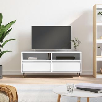 vidaXL Mueble De Tv Madera Contrachapada Blanco Brillo 100x34,5x44,5cm Vidaxl