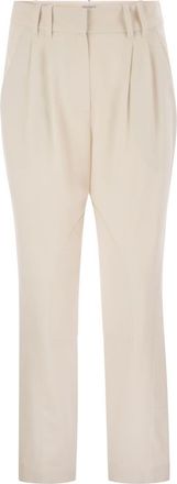 Brunello Cucinelli Brunello Cucinelli Womens Stretch Viscose-wool Twill Equestrian Trousers With Jewellery - Ivory - Size EU 42 (Womens)